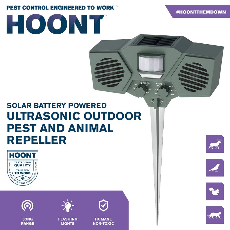 Hoont Solar Powered Motion Activated Ultrasonic with Flashing Strobe Light Outdoor Animal, Deer and Pest Repeller - Image 2